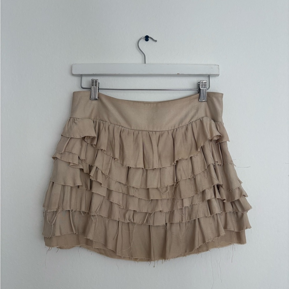 Express Vintage Y2K tan and cream satin ruffle mini skirt Small